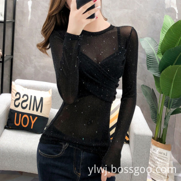 Women's Long Sleeve See Through Mesh Sheer Top